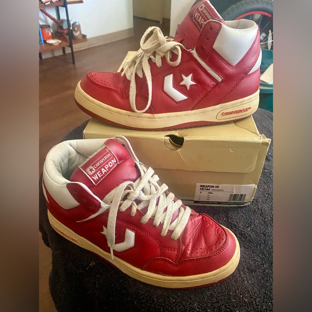 Vintage 80’s Converse ‘Weapon’ Red Leather Men’s Sneakers Size 8